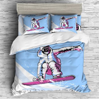 REALIN Ski Polar Bear Skiing Duvet Cover Set Ski Area Skiing Sports Bedding Girl Boy Kids Bed Sets 2/3/4PCS Quilt Covers/Sheets/Pillow Shams,Twin/Full/Queen/King (C,Queen-228x228cm-4PCS)