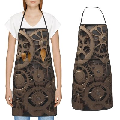 RLDOBOFE Waterproof Apron Adjustable Bib with 2 Pocket Steampunk Mechanical Gears Cooking Aprons for Women Men Chef Bibs for Baking