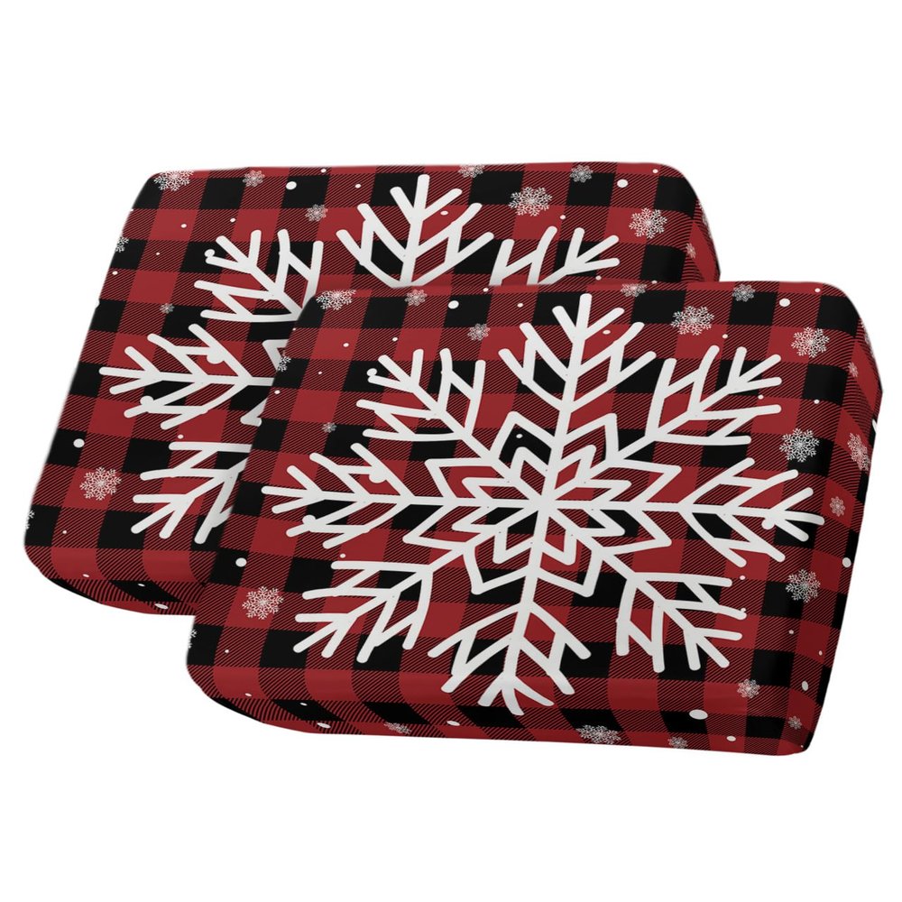Christmas Snowflake Sofa Couch Cushion Covers Washable, Winter Funny Xmas Red Black Plaid Removable Stretchable Sectional Couch Covers Slipcovers for L & T Shape Sofa Furniture Protector S Size 2 pcs