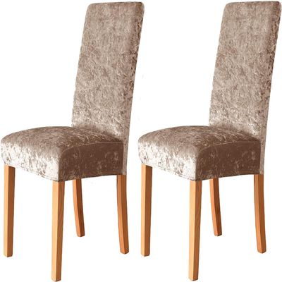 Soft Crushed Velvet Dining Chair Slipcovers 2/4/6 PCS Stretch Dining Room Chair Covers Seat Slipcover Furniture Protectors for Hotel Ceremony Banquet Wedding Party (Color : Light Gold, Size : Set of