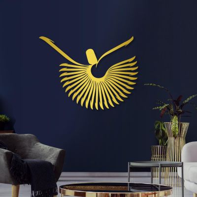Whirling Dervish Wall Art, Metal Islamic Wall Art, Sufi Whirling Dervish Figurine, Rumi Muslim Wall Art, Metal Art Wall Decor, Metal Wall Art for Bedroom, Arabic Calligraphy, Islamic Gifts (Gold, 19 x 25 inch / 47 x 63 cm)
