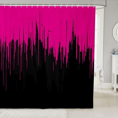 Feelyou Kids Hot Pink Black Shower Curtain 72"x78" Ombre Stripes Bath Curtain Set for Decor Abstract Art Bathroom Shower Curtain Set Modern Design Kids Bathroom Accessories Geometric