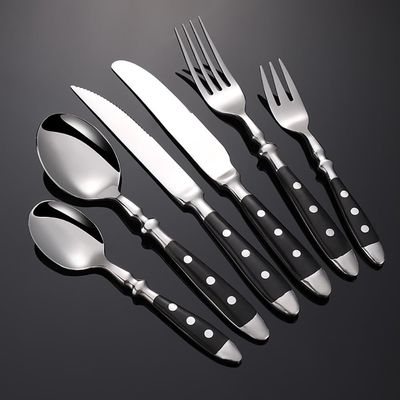 Rivet Handle Black Silverware Set Flatware Set for 18 Utensil Sets Forks Spoons And Knives Set Ergonomic Durable Mirror Polished Thanksgiving Christmas Essentials Family Gatherings Brand Packaging