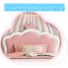 Polibi Twin Size Upholstered Princess Bed with Crown Headboard, Twin Size Platform Bed with Headboard and Footboard, White+Pink view 4
