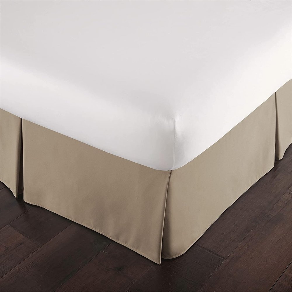 OMIREL Bed Skirt Ruffle Wrap Around Bed Skirts 14 Inch Drop Double Bed Base Cover Wrap Box Pleated Sheets Microfibre Soft Brushed Easy Care,Brown,90 * 190+35cm
