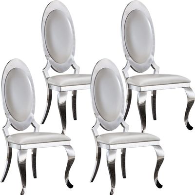 Luxury Dining Room Chairs Set of 4, Faux Leather High Back Dining Chairs with Mirrored Stainless Steel Legs, Kitchen Modern Dining Chairs Heavy Duty Dining Chairs, Silver Upholstered Dining Chairs