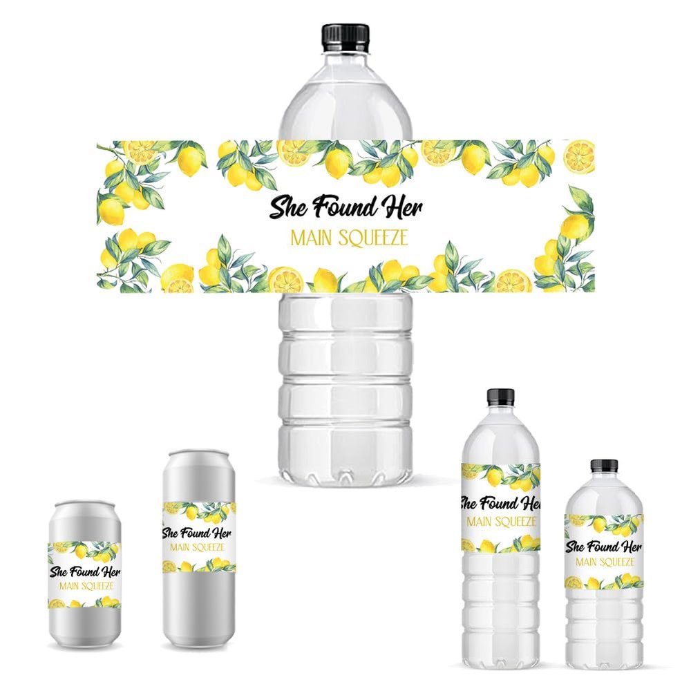 PH PandaHall 30pcs Water Bottle Sticker Set - She Found Her Main Squeeze Labels - Lemon Bottle Wraps - Waterproof - Personalized Party Favor Decorations for Wedding, Birthday, Anniversary