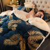Luxurious Lamb Wool Quilt,Breathable Warm Bed Comforter, Hibiscus Double Fabric Fluffy Plush Double Sided Velvet Blanket Quilt for Cold Weather 79x90in 4kg view 1