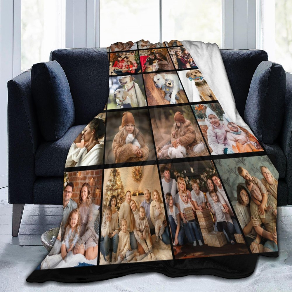 Custom Blankets with Photos for Family Personalized Picture Blankets for Mom Dad Grandma Grandpa Daughter Son Soft Blanket for Christmas Birthday Thanksgiving, 20 Photos, W70 xL90