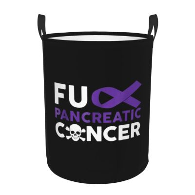 Fuck Pancreatic Cancer Laundry Basket Round Portable Storage Box Organizer Laundry Basket Portable Laundry Organizer