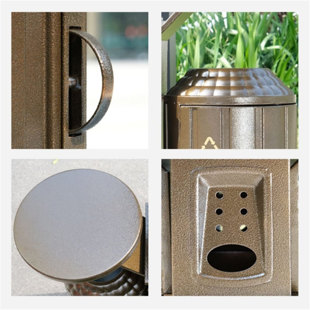 HARAY Outdoor Trash Cans Outdoor Classified Trash Can, Metal Antique Garbage Can with Independent Ashtray, Frosted Finish, Large Capacity Outdoor Waste Container, 40L/10.5 Gallons Garbage Can