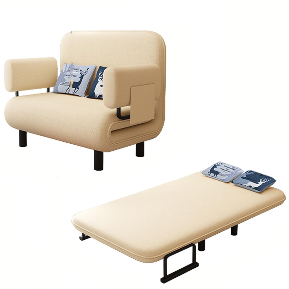 ESRADA Retractable Sofa Bed Chair with Pillow & Storage Bags,Convertible Chair Bed Futon Sofa Bed with Adjustable Backrest,Leisure Chaise Lounge Couch khaki-127cm/50inch