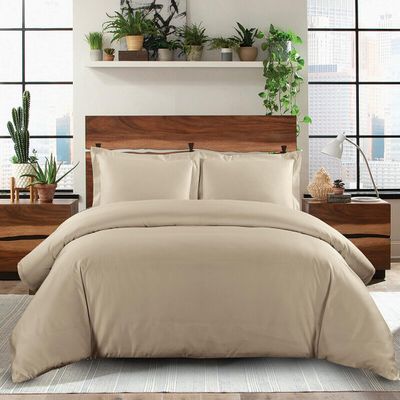 AHJ Beddings Emperor/Wyoming King Size 7 Piece Duvet Cover Set Set (30 inch Deep Pocket Sheet Set and Duvet Cover Set) - 600 Thread Count, 100% Egyptian Cotton - Beige Solid