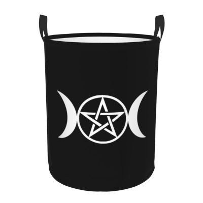 Triple Moon Pentacle Pagan Laundry Basket Round Portable Storage Box Organizer Laundry Basket Portable Laundry Organizer
