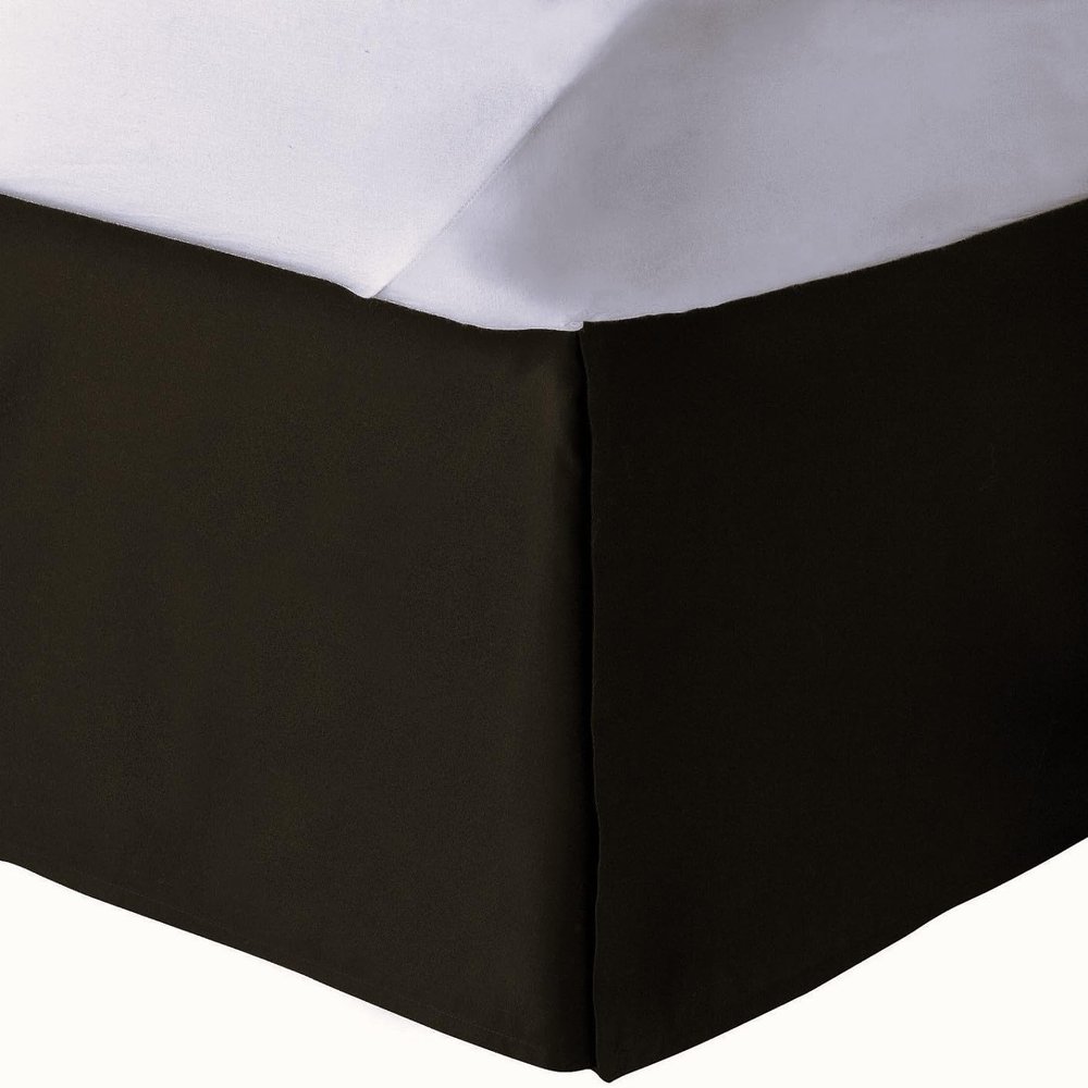 AKBLinenBedding - 3 Sided Tailored Pleated Split Corner Bed Skirt, Solid 650 TC Egyptian Cotton, Drop - 13 inch (Black, California King - 72" W x 84" L)