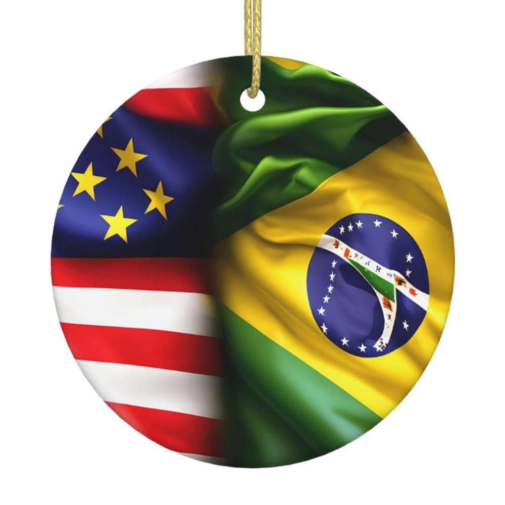 Funny Xmas Ceramic Ornament,Christmas Ornaments,Holidays Ornaments, Christmas Tree Home Decor-American and Brazilian Flags