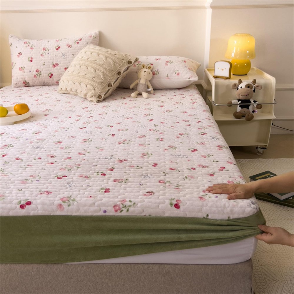 Comfortable Bed Sheet,Winter Velvet Thicken Warm Coral Velvet Bed Sheets, Children's Room Cartoon Print Deep Pocket Mattress Topper,Fruit,200x220cm