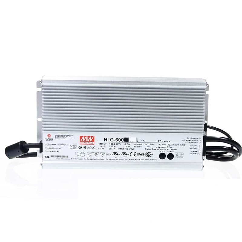Mean Well HLG 600W 12V 40A LED Driver HLG-600H-12 Switching Power Supply Converter Transformer with IP67, PFC Function, Metal Case, Constant Voltage/Current