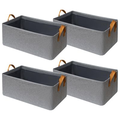 SNWDN 4 Pack Closet Cloth Storage Bins for Shelves,Medium Storage Baskets for Shelves, Fabric Bins for Closet organization with Handles Gray 15''L x 10''W x 8''H