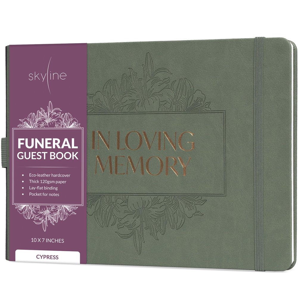 Skyline Funeral Guest Book for Memorial Service  In Loving Memory Guest Sign In Book for Funerals  610 Entries, 10x7 (Cypress)