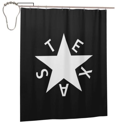 IAKUE Texas De Zavala Flag Bathroom Fabric Shower Curtain with 12 Buckles and Hooks, 60x72 Inches Black, Iron