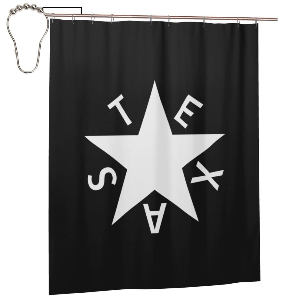 IAKUE Texas De Zavala Flag Bathroom Fabric Shower Curtain with 12 Buckles and Hooks, 60x72 Inches Black, Iron