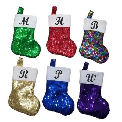 Custom Initial Mini Christmas Stockings Cheetah Sparkle Monogram Custom Sequin Cute Glitter Bling Personalized Name Tree Ornaments Decorative Office Work Baby Cheetah Zebra (Bubble Gum Pink)