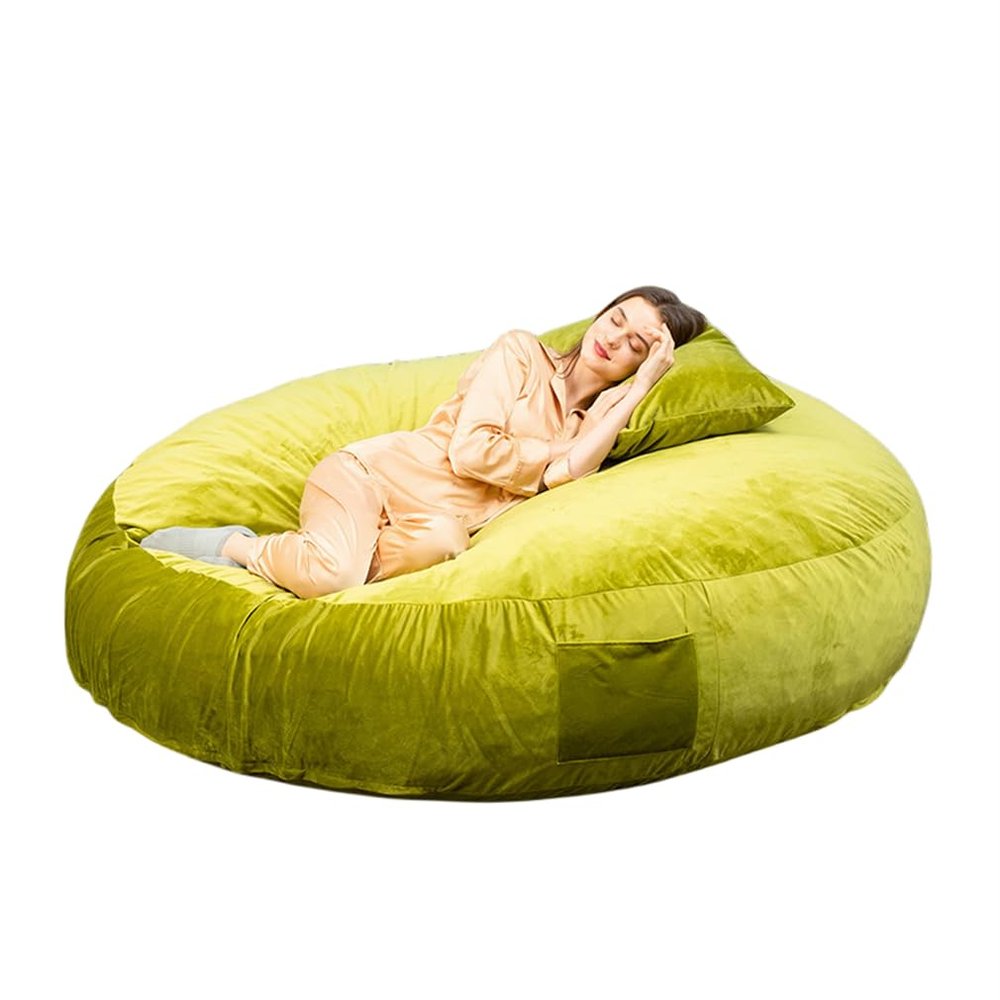 DAUTAI 5Ft Extra Large Bean Bag, Bean Bag Chair for Stuffed Animals, Bone-Less Design Fine Plush Soft Touch, Round Fluffy Lazy Sofa Cover for Living Room (No Filler),Green