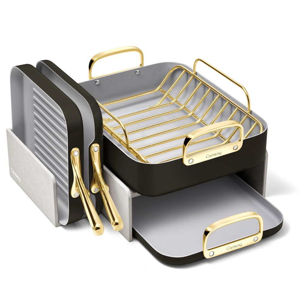 Caraway Square Cookware Set - Square Pans Set - Perfect for Griddling, Toasting, Searing, Roasting, and More - Non-Stick Ceramic Coated Pans - Non Toxic, PTFE & PFOA Free - Black