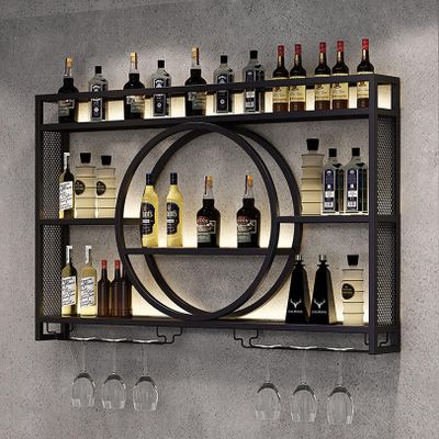 FUYAO Wine Rack Wall Mounted, Wine Glass Rack, Metal Hanging Wine Glass Holder, Wine Display Storage Rack, Modern Bar Shelves for Liquor Bottles with Glass Holder
