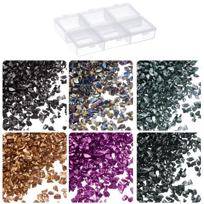 HARFINGTON 33g Crushed Glass 1-3mm 6 Colors Shiny Electroplating Irregular Broken Glass Chips for Crafts DIY Resin Art Decoration Mold Vase Filler, Dark Color Series