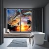 Brebasf Ocean Surfing Theme Privacy Blackout Window Film Summer Tropical Beach Palm Trees Sunset Waves Reusable Self Adhesive Insulated Window Stickers-35.4W x78.7L in x2Pcs view 3