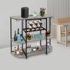 47inch Mental Bar Cabinet with Outlet and Remote Control LED Light Home Bar Cart Wine Cabinet Rack Multifunctional Freestanding Floor Table Wine Liquor Display Holder for Home Bar Club (Grey) view 2