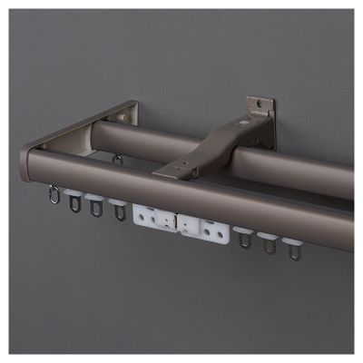 Double Curtain Track Set Hanging Sliding Panel Screen for Partition/Living Room Heavy-Duty Curtain Rails and Fittings Wall Mounted Curtain Pole (Color : Gray, Size : 75cm(2 * 75cm))