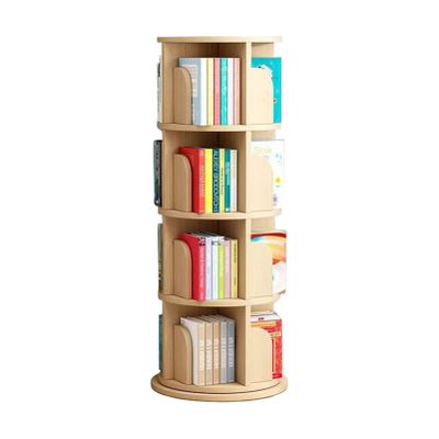 Rotating Bookshelf, 4 Tier 360 Bookcase Corner PVC Wood-Plastic Board Organizer Display Cabinet for Office Home Living Room Study