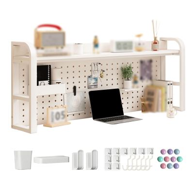 Desktop Bookshelf Countertop Storage Hutch 2-Tier Open Storage, 40*20mm Thick Steel Frame Stable Load-bearing, Bookshelf Organizer, for Office Supplies ( Color : White+white , Size : 115*25*65cm )