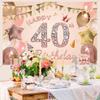 Tecreo Happy 40th Birthday Decorations Backdrop Banner for Lady/Women, Rosegold Vinyl Fabric Sign Poster with Copper Eyelets, 59"x35.4" view 3
