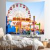 Loccor 92''x70'' Amusement Park Ferris Wheel Tapestry Roller Coaster Fantasy Pacific Park Wall Hanging Background for Kids Adults Party Supplies Living Room Bedroom Decor view 4