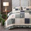 Bed, Patchwork Reversible Floral Bedspread Quilt Set Queen Size 3 Pieces Embroidered Lightweight Soft Cotton Coverlets 1 Quilt and 2 Pillow Shams (Blue,Queen) view 3