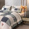 Bed, Patchwork Reversible Floral Bedspread Quilt Set Queen Size 3 Pieces Embroidered Lightweight Soft Cotton Coverlets 1 Quilt and 2 Pillow Shams (Blue,Queen) view 4