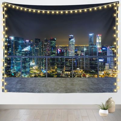 Loccor 118''x78'' New York City Aerial View Tapestry Modern City Night View Wall Hangings New York Skyscraper Urban Skyline Background for Party Decorations Kids Adults Bedroom Decor