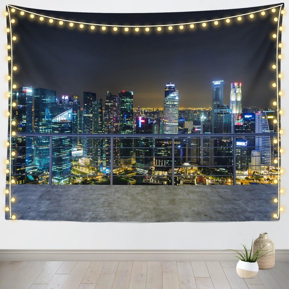 Loccor 118''x78'' New York City Aerial View Tapestry Modern City Night View Wall Hangings New York Skyscraper Urban Skyline Background for Party Decorations Kids Adults Bedroom Decor