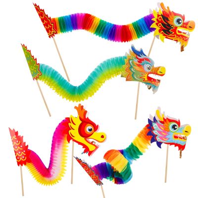 8 Pcs Chinese New Year Paper Dragon Decoration- 3D Chinese Paper Dragon Hanging Garland Crafts- Handheld Chinese Paper Dragon Toys for Kids New Year Gifts, Style 3