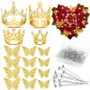cridoz Gold Crowns for Flower Bouquets, Flower Bouquet Accessories Including 4 Pcs Bouquet Crown, 12 Pcs Butterfly Decorations and 50 Pcs Flower Pins for Birthday Wedding Baby Shower view 1