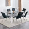 Ginxesh 63 Modern Glass Dining Table Set for 6,7 Piece Dining Table Set,0.3'' Tempered Glass Top Dinner Table and Black Faux Leather High Back Upholstered Dining Chairs for Dining Room,Kitchen view 1