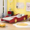 SOFTSEA Twin Size Race Car Bed with Wheels, Car Shaped Bed for Kids, Wood Car Bed Frame with Guardrails, Twin Car Shaped Bed for Boys Kids, No Box Spring Needed, Red view 1