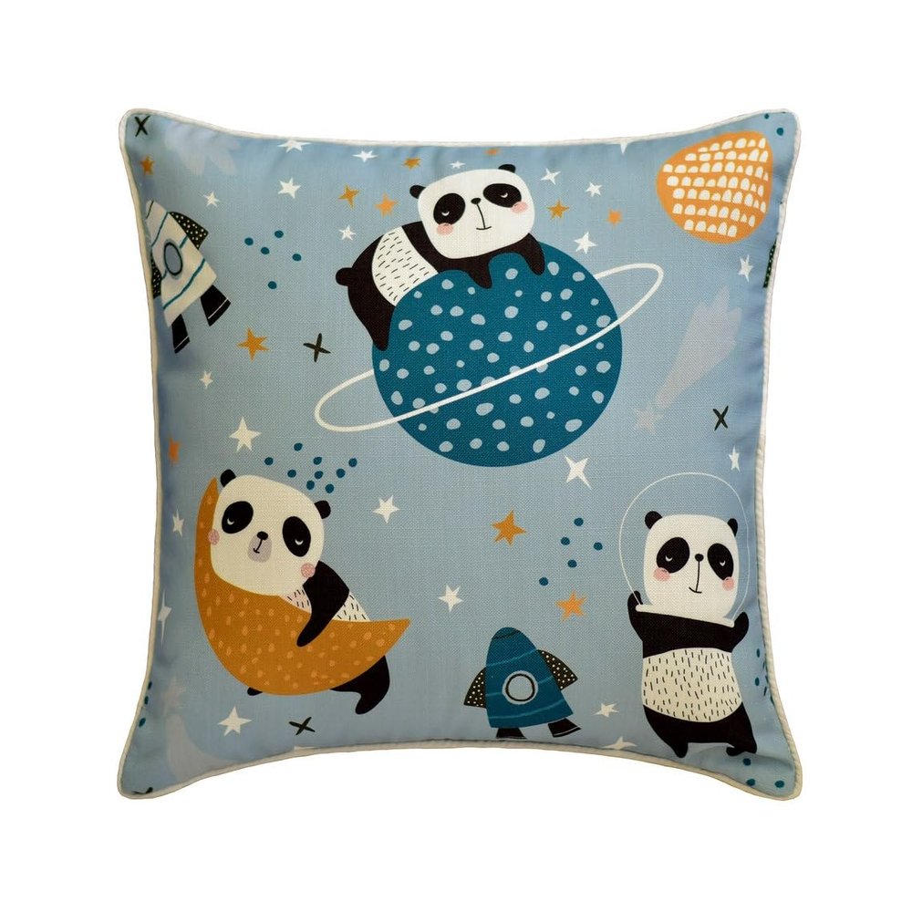 The HomeCentric Decorative Thow Pillow Covers Blue Pack of 2, 20"x20" (50x50 cm) Cotton Nursrey & Kids Pillows Throw Cushion Covers for Couch, Abstract Nursrey Style - Panda in Space