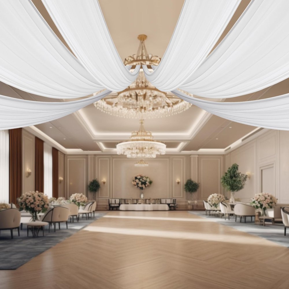 WUPYI Chiffon Ceiling Drapes,6 Panels 5FT x 20FT White Ceiling Curtains Wedding Draping Fabric Sheer Swag Drapes Decorations Tent for Event Ceremony Party Reception Ceiling Backdrop