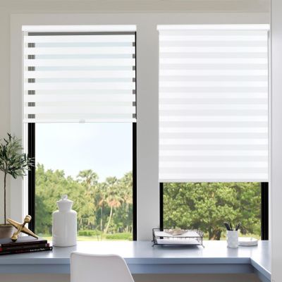 Tonature Zebra Blinds Free Stop Light Filtering Thermal Insulated Roller Blinds Cordless, Room Darkening Treatments Dual Layer Sheer Shades for Home Office,36.5" W x 72" H, White