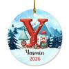 2026 Custom Initial Name Y Baby First Christmas Ornament, Personalized Name Xmas Keepsake Gifts for Parents, Monogram Letter Y Ornament Hanging Xmas Tree Decor, Customized Initial Letter Y Ornaments view 1